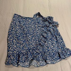 Blue and white floral summer midi skirt